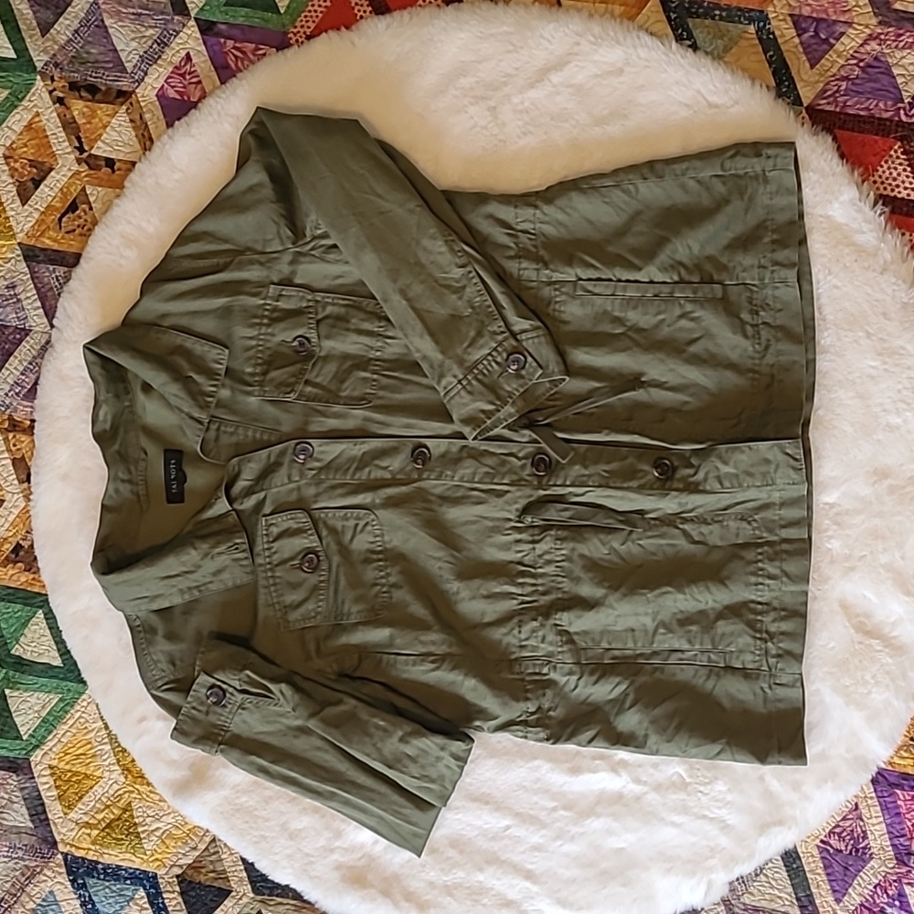 Talbots Linen Cotton Blend Dark Green Utility Lightweight Summer Jacket
